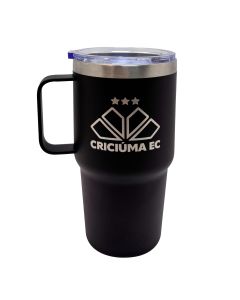 CANECA TÉRMICA 700ML PRETA COM TAMPA - Criciúma